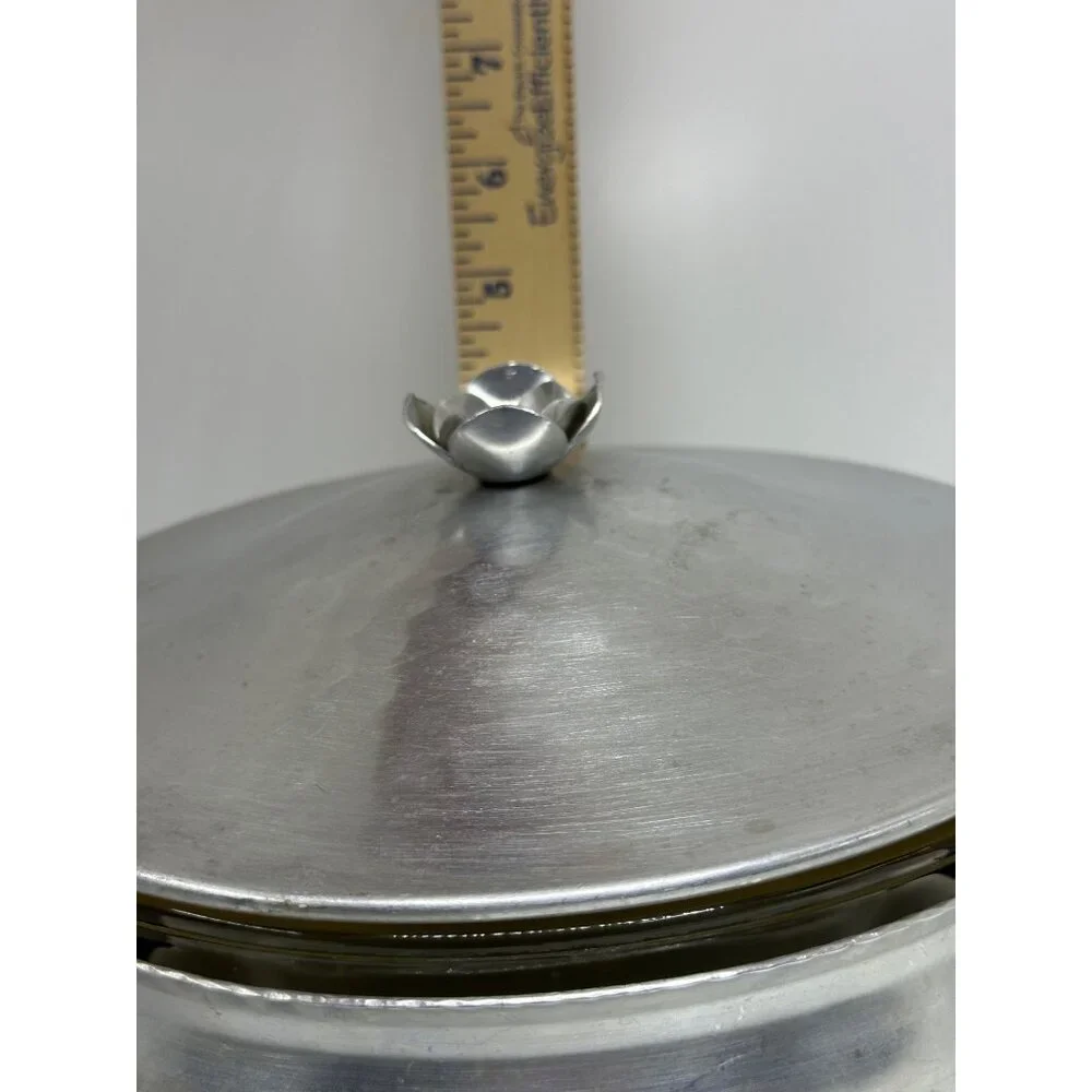 VTG Hammered Aluminum Casserole Server w/ Pyrex Liner & Lid | MCM Food Warmer‎